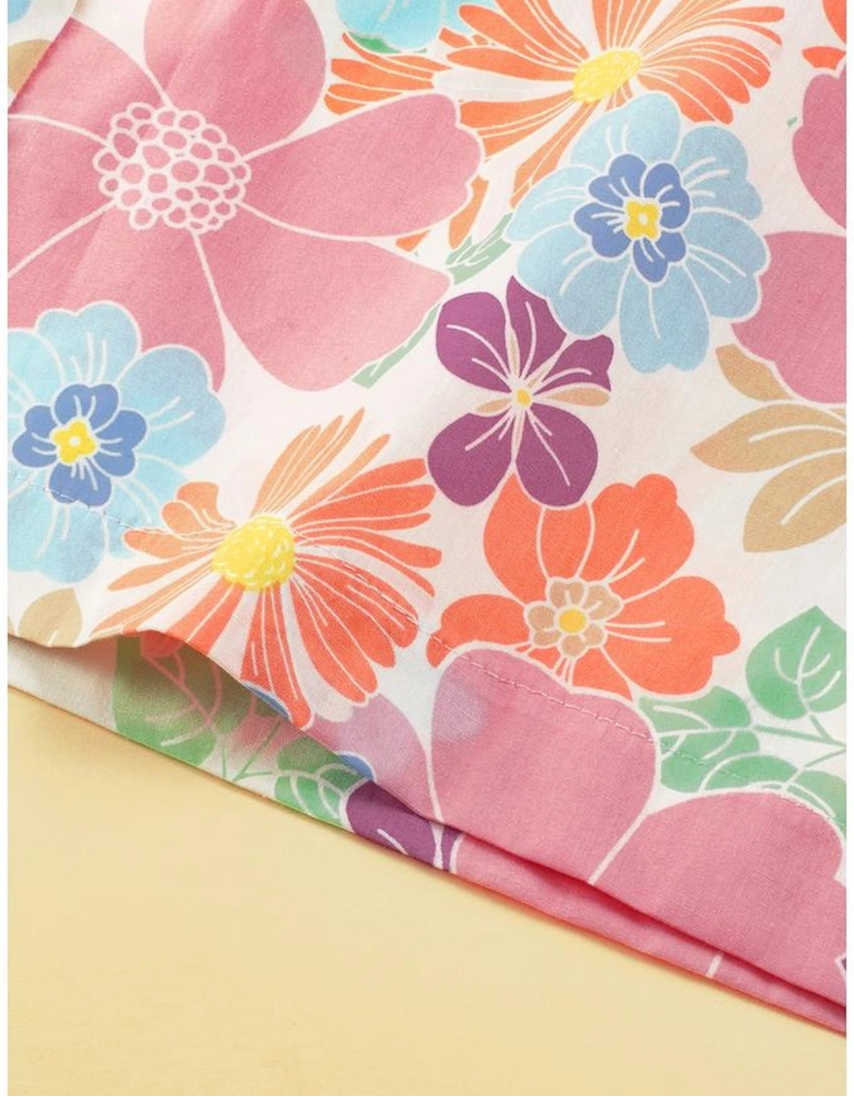 Pink Floral Smocked Waist Loose Pants