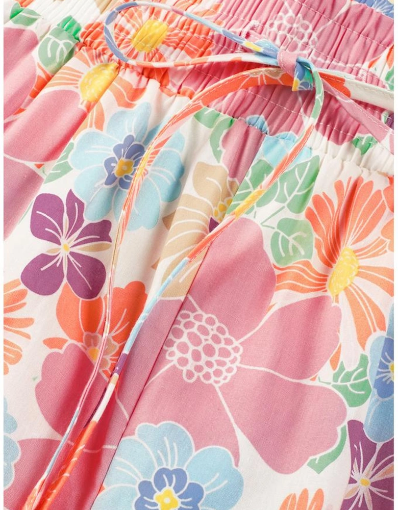 Pink Floral Smocked Waist Loose Pants