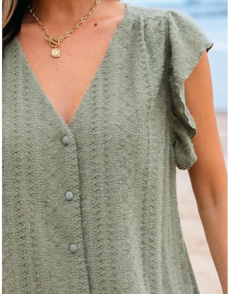 Laurel Green Flutter Sleeve Lace V Neck Shirt