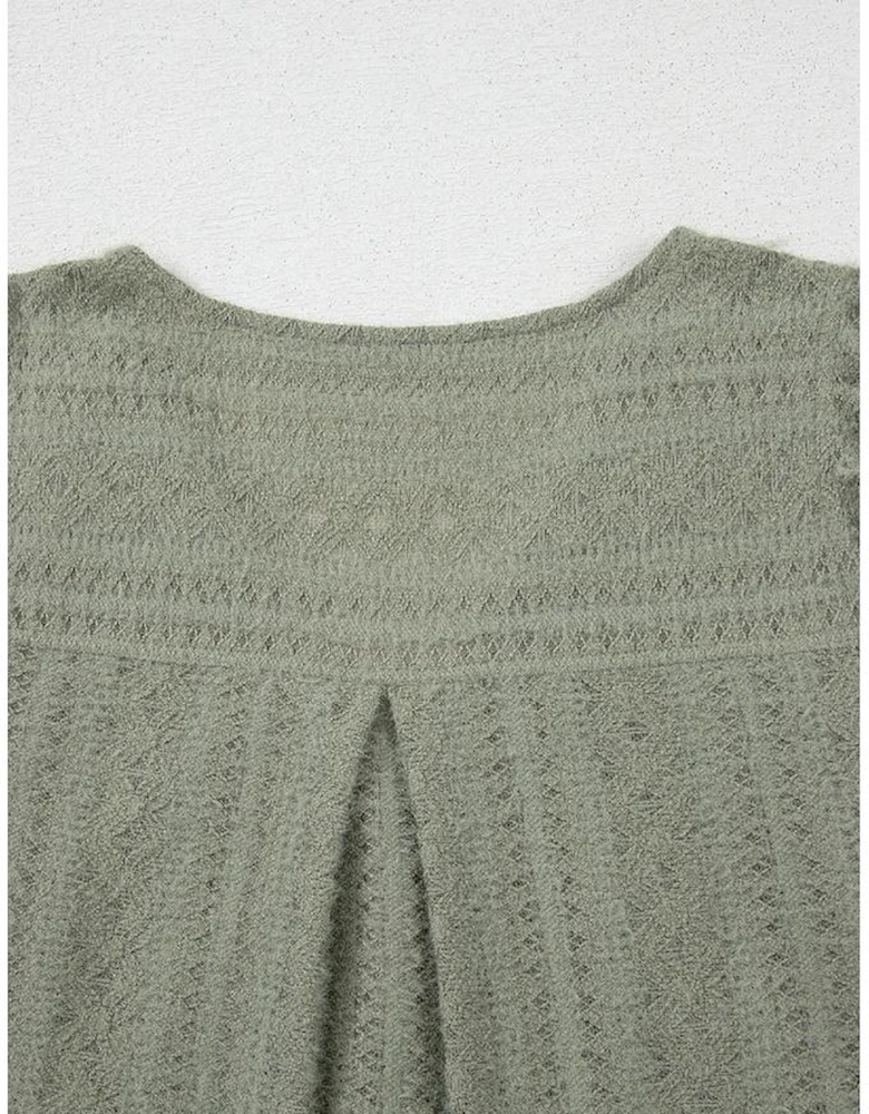 Laurel Green Flutter Sleeve Lace V Neck Shirt