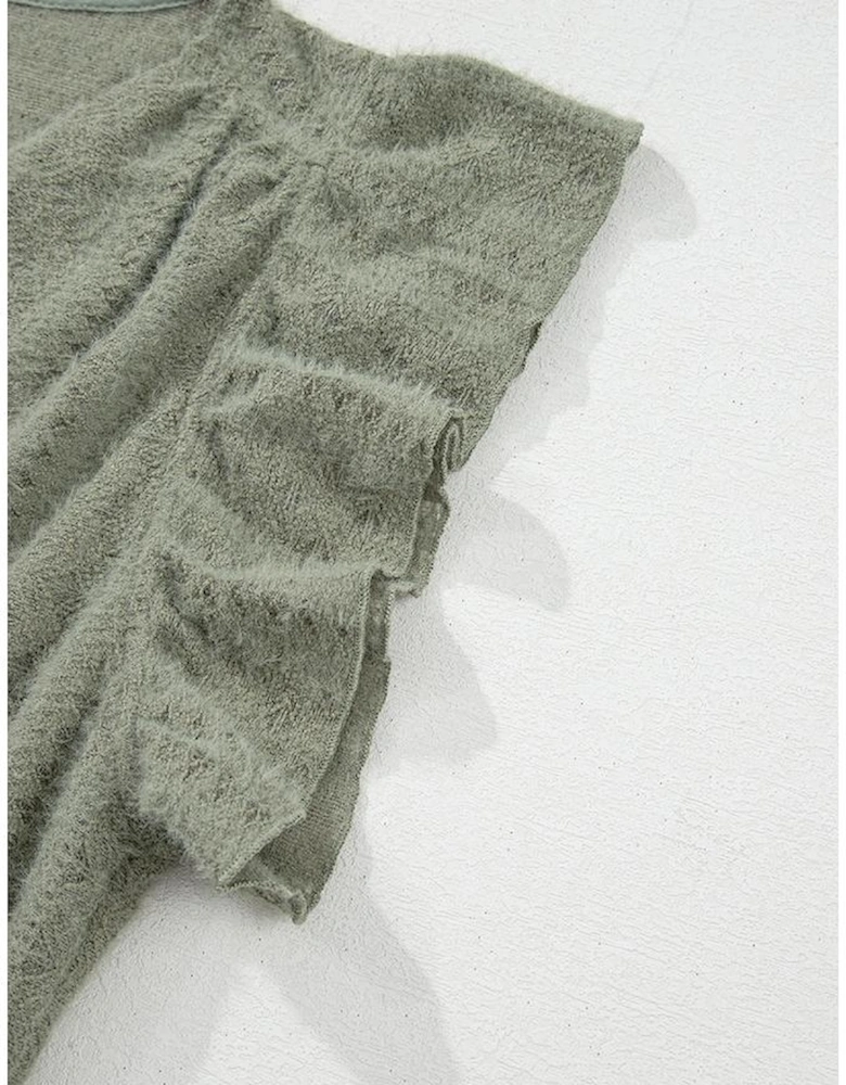 Laurel Green Flutter Sleeve Lace V Neck Shirt