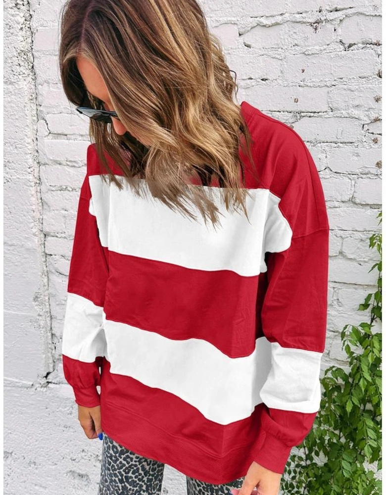 Fiery Red Colorblock Drop Shoulder Baggy Sweatshirt
