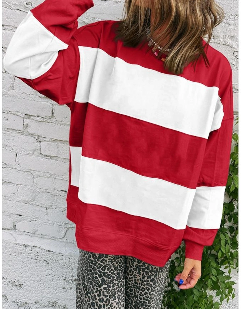 Fiery Red Colorblock Drop Shoulder Baggy Sweatshirt