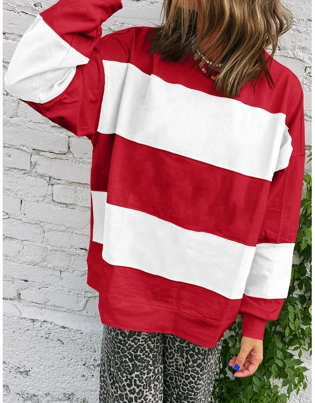 Fiery Red Colorblock Drop Shoulder Baggy Sweatshirt