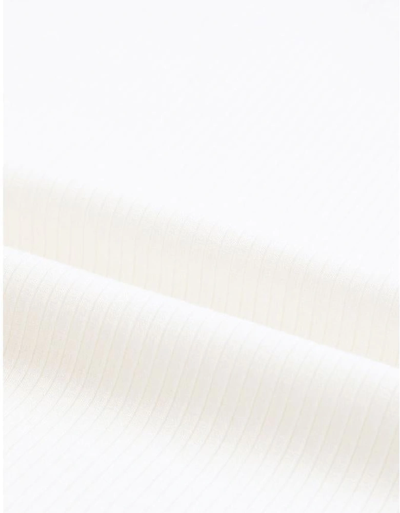 Beige Dotty Mesh Ruffle Sleeve Ribbed Knit Top