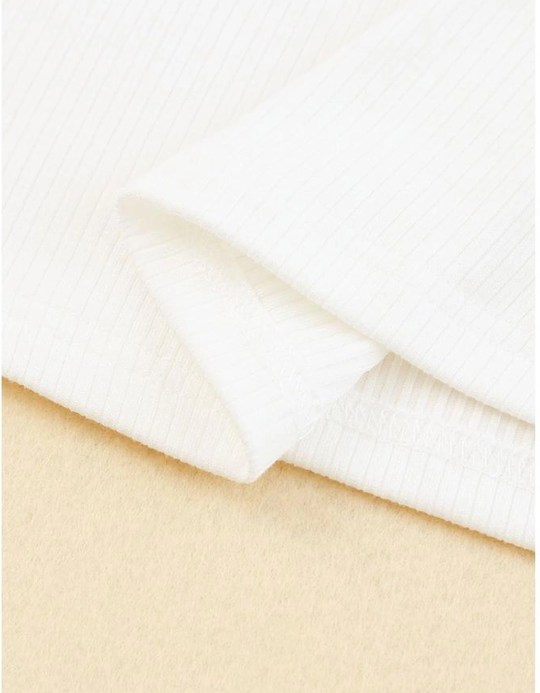 Beige Dotty Mesh Ruffle Sleeve Ribbed Knit Top