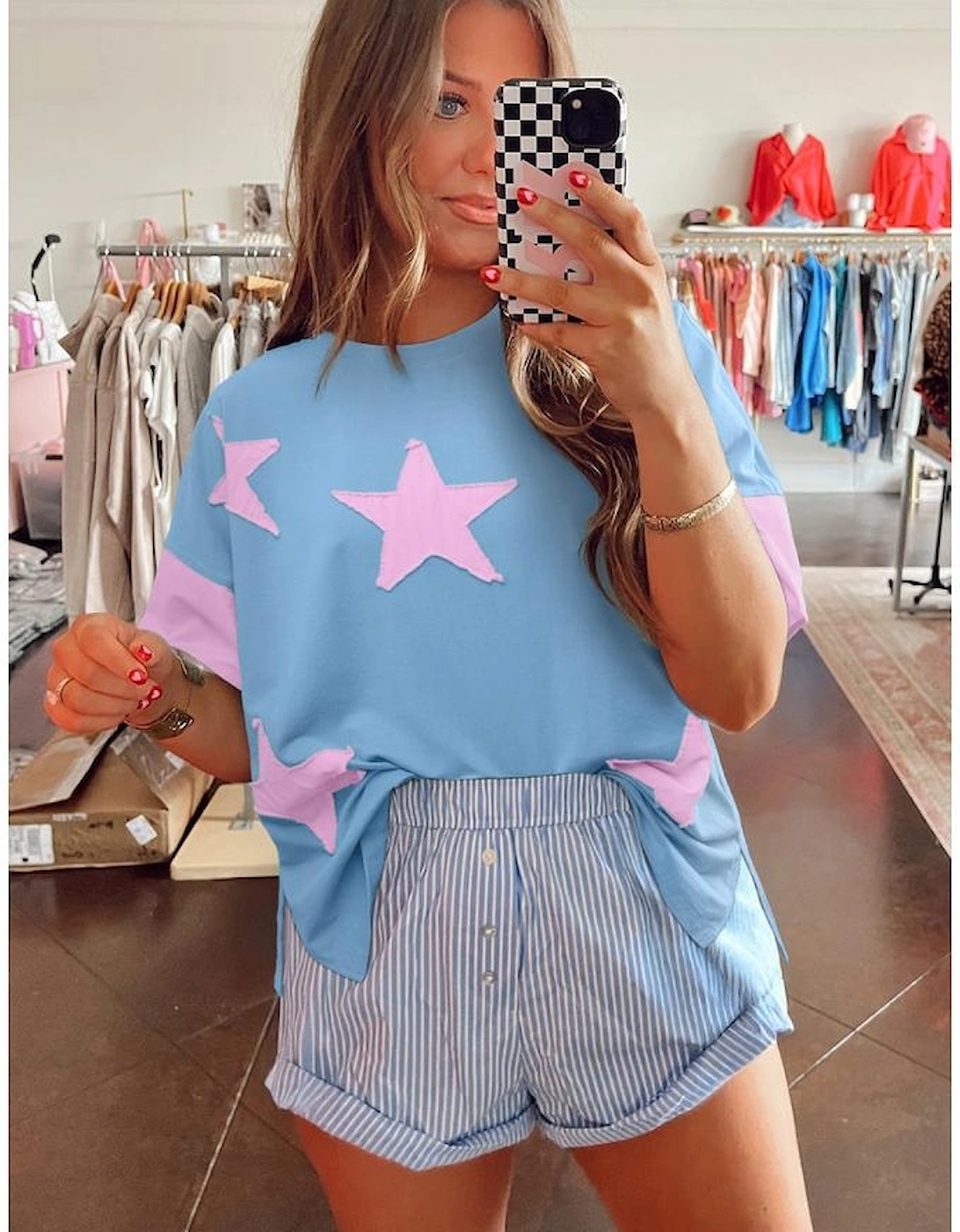 Myosotis Frayed Denim Star Patched Oversize T Shirt