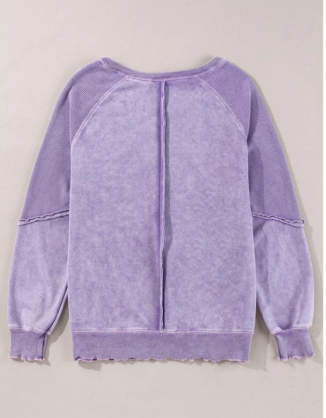 Orchid Petal Solid Waffle Knit Patchwork Raglan Sleeve Sweatshirt