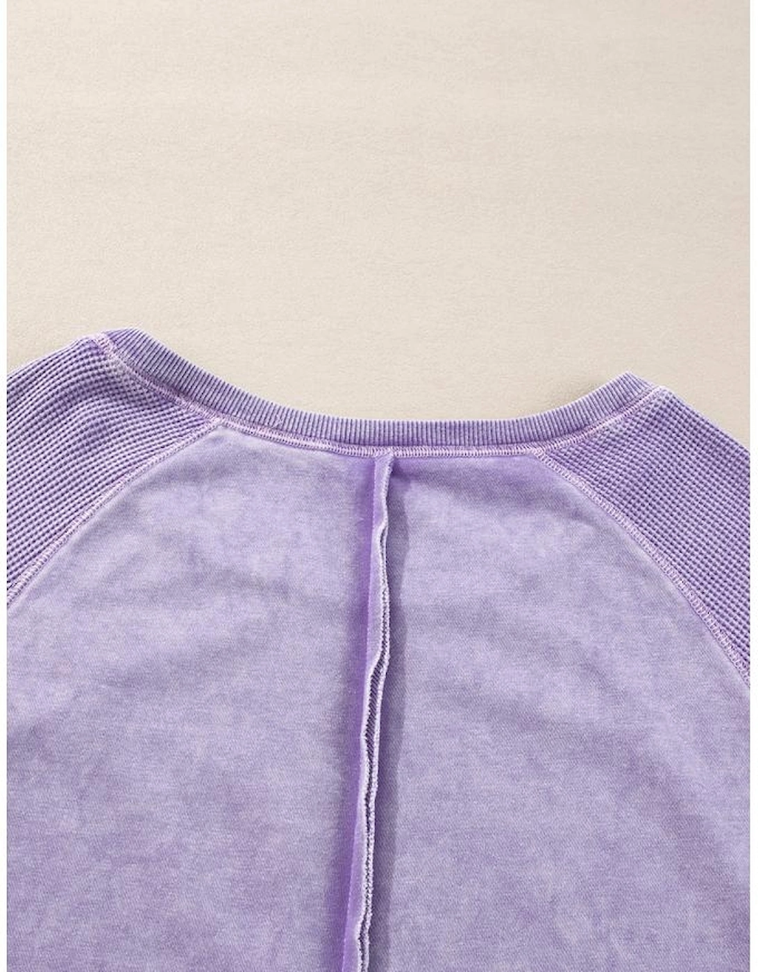 Orchid Petal Solid Waffle Knit Patchwork Raglan Sleeve Sweatshirt
