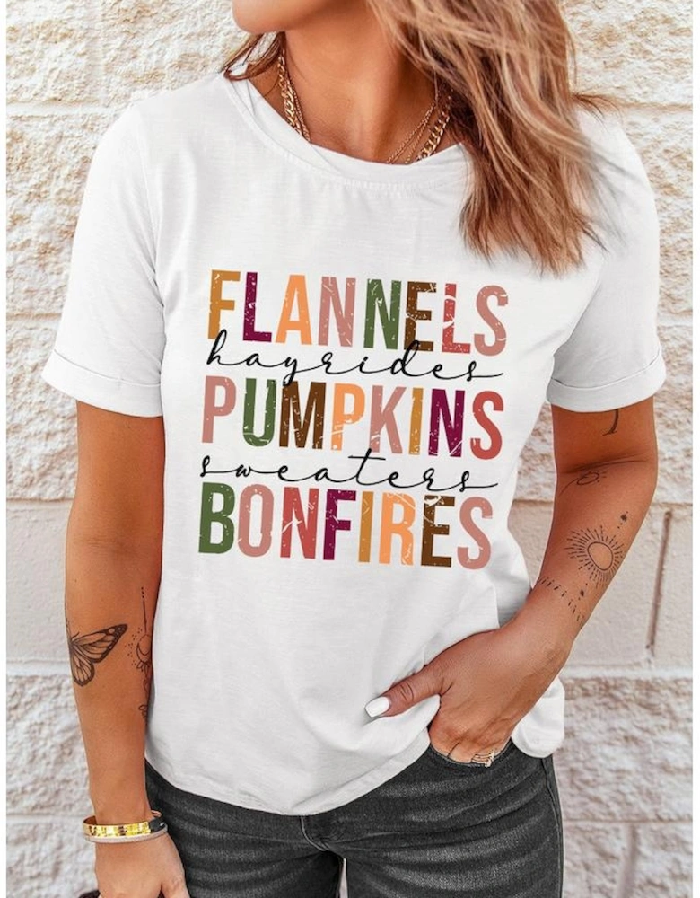 White FLANNELS PUMPKINS BONFIRES Crewneck Graphic Tee