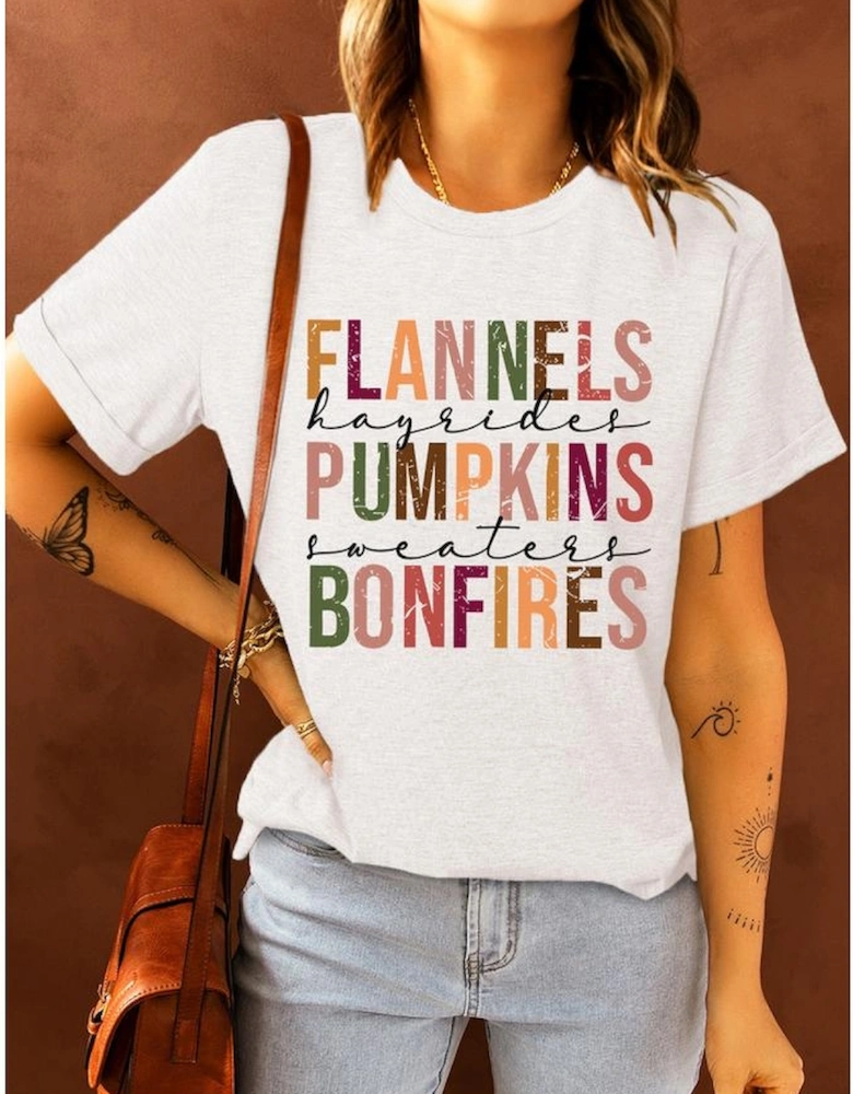 White FLANNELS PUMPKINS BONFIRES Crewneck Graphic Tee