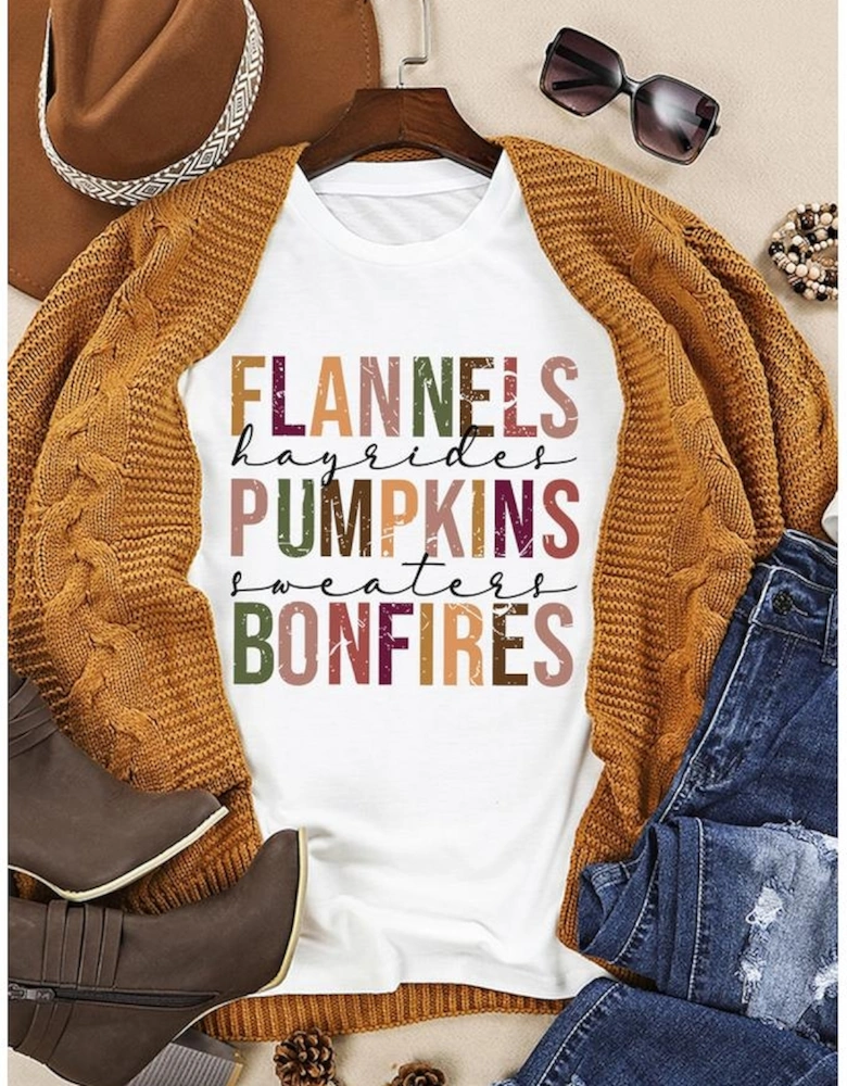 White FLANNELS PUMPKINS BONFIRES Crewneck Graphic Tee