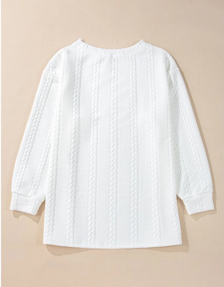 White Cable Textured Loose Plus Size Sweatshirt