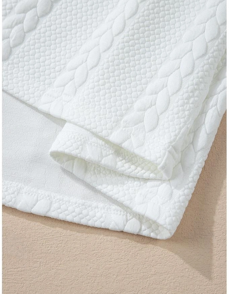 White Cable Textured Loose Plus Size Sweatshirt