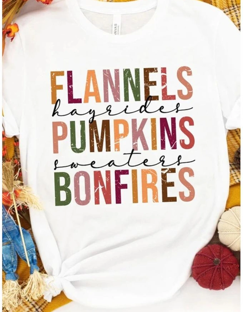 White FLANNELS PUMPKINS BONFIRES Crewneck Graphic Tee
