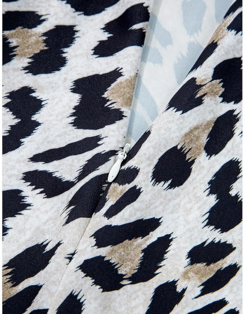 Brown Leopard Print High Waist Midi Skirt