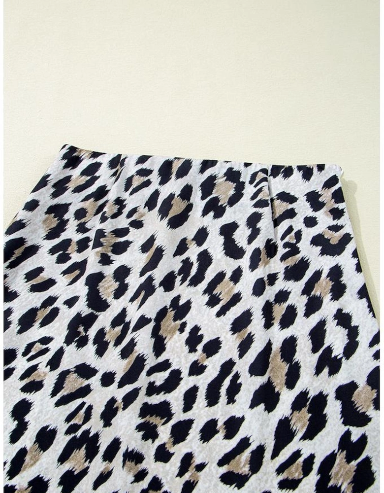 Brown Leopard Print High Waist Midi Skirt