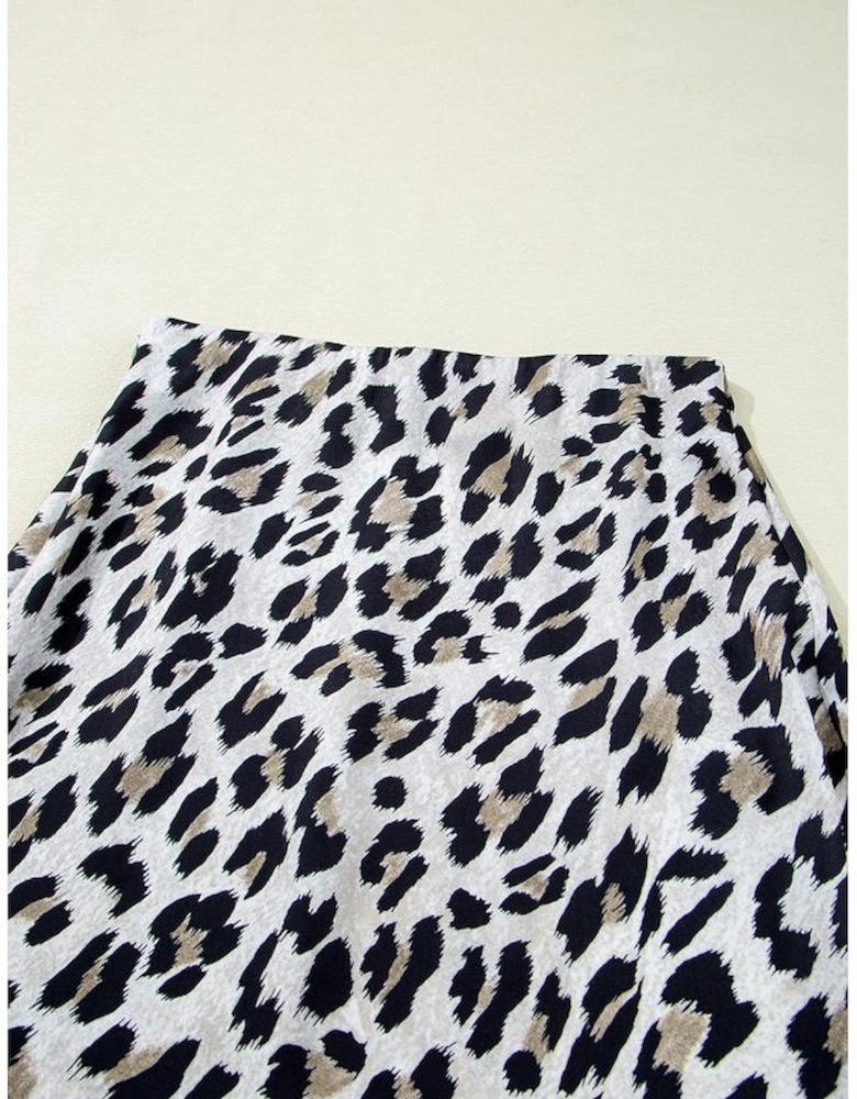 Brown Leopard Print High Waist Midi Skirt