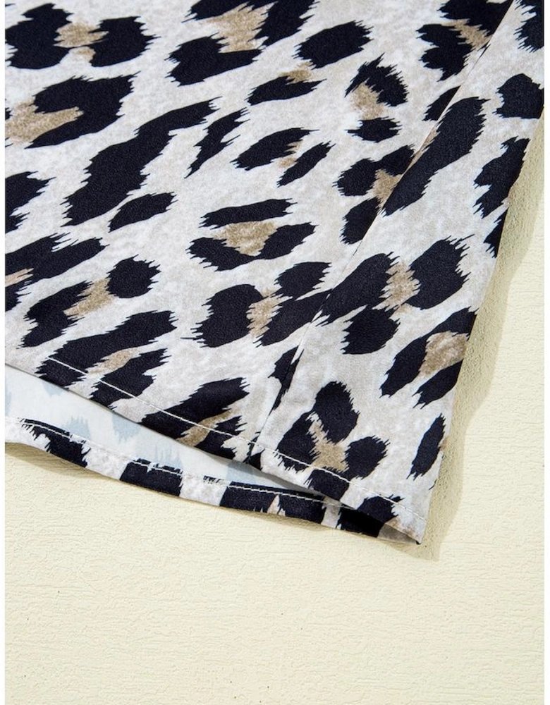 Brown Leopard Print High Waist Midi Skirt