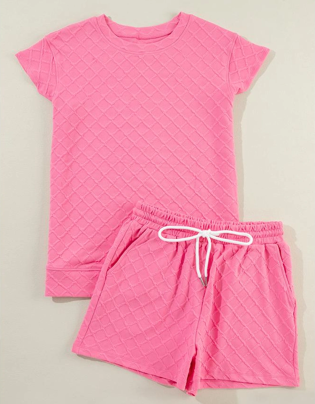 Sachet Pink Checkered Textured Tee and Drawstring Shorts