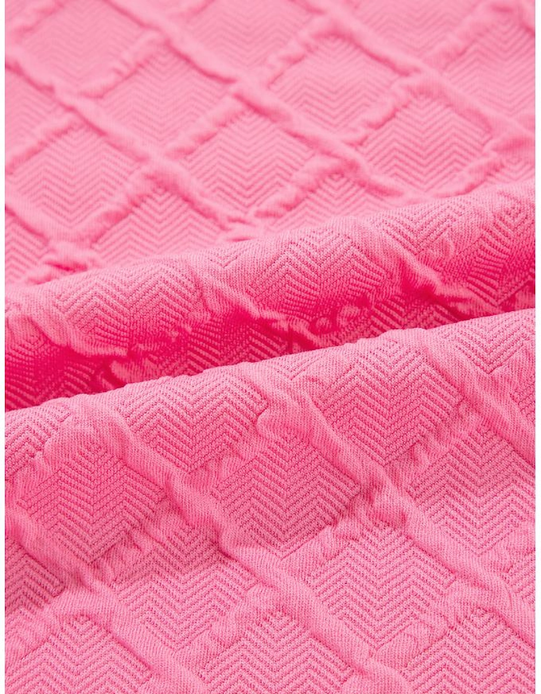 Sachet Pink Checkered Textured Tee and Drawstring Shorts