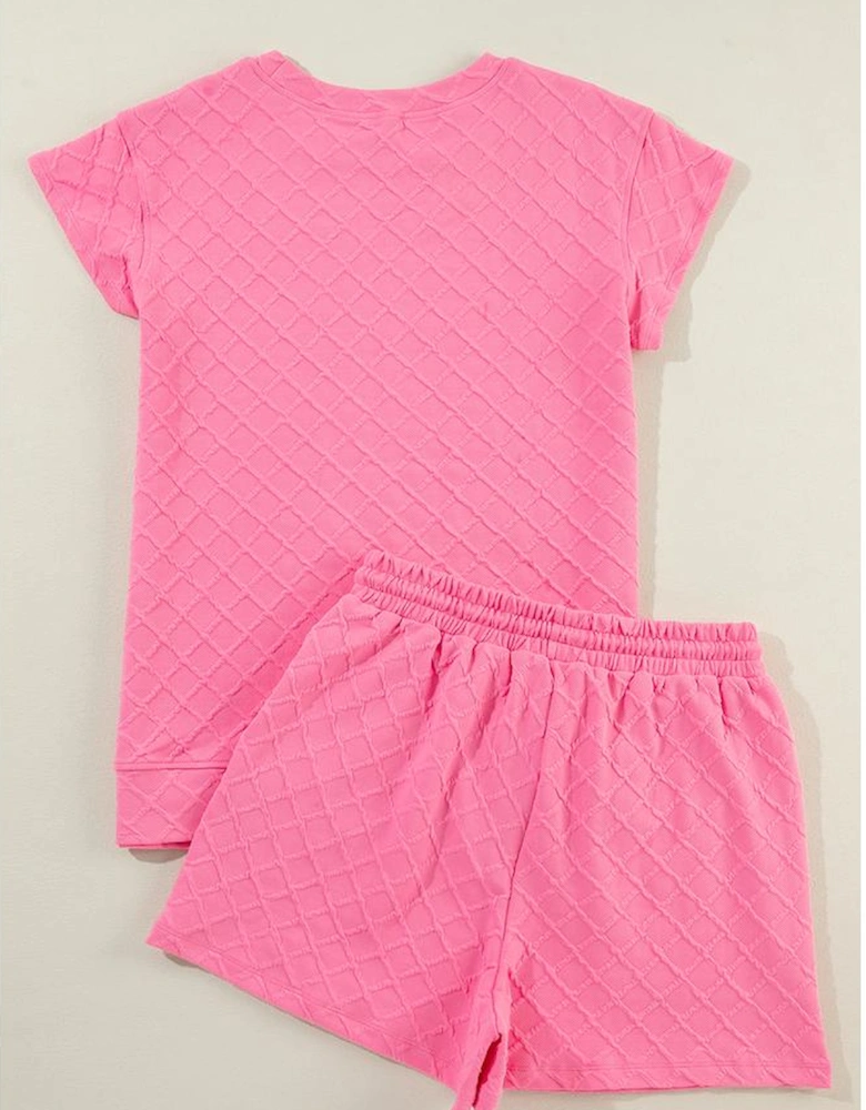 Sachet Pink Checkered Textured Tee and Drawstring Shorts