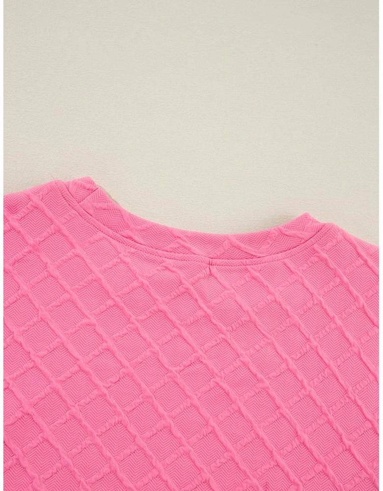 Sachet Pink Checkered Textured Tee and Drawstring Shorts