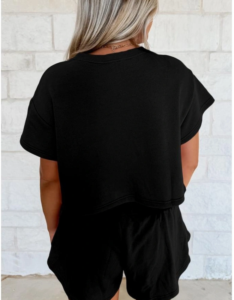 Black Sequined Flag Bow Pattern Short 2pcs Skort Set