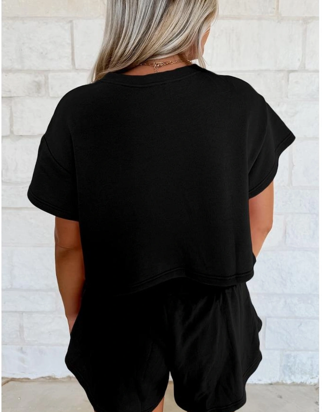 Black Sequined Flag Bow Pattern Short 2pcs Skort Set, 5 of 4