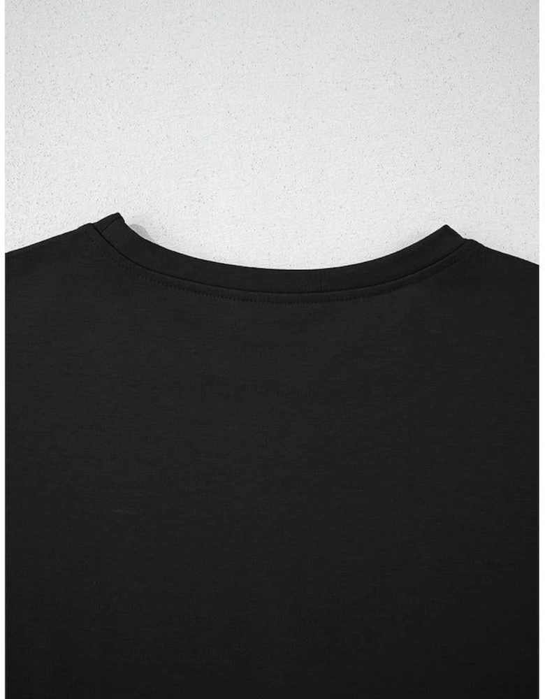 Black 2pcs Cropped Tee and Ruffle High Waist Skort Set