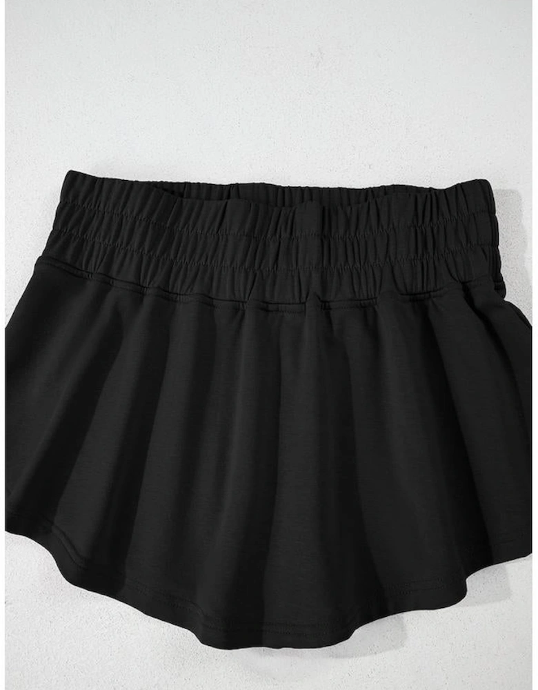 Black 2pcs Cropped Tee and Ruffle High Waist Skort Set