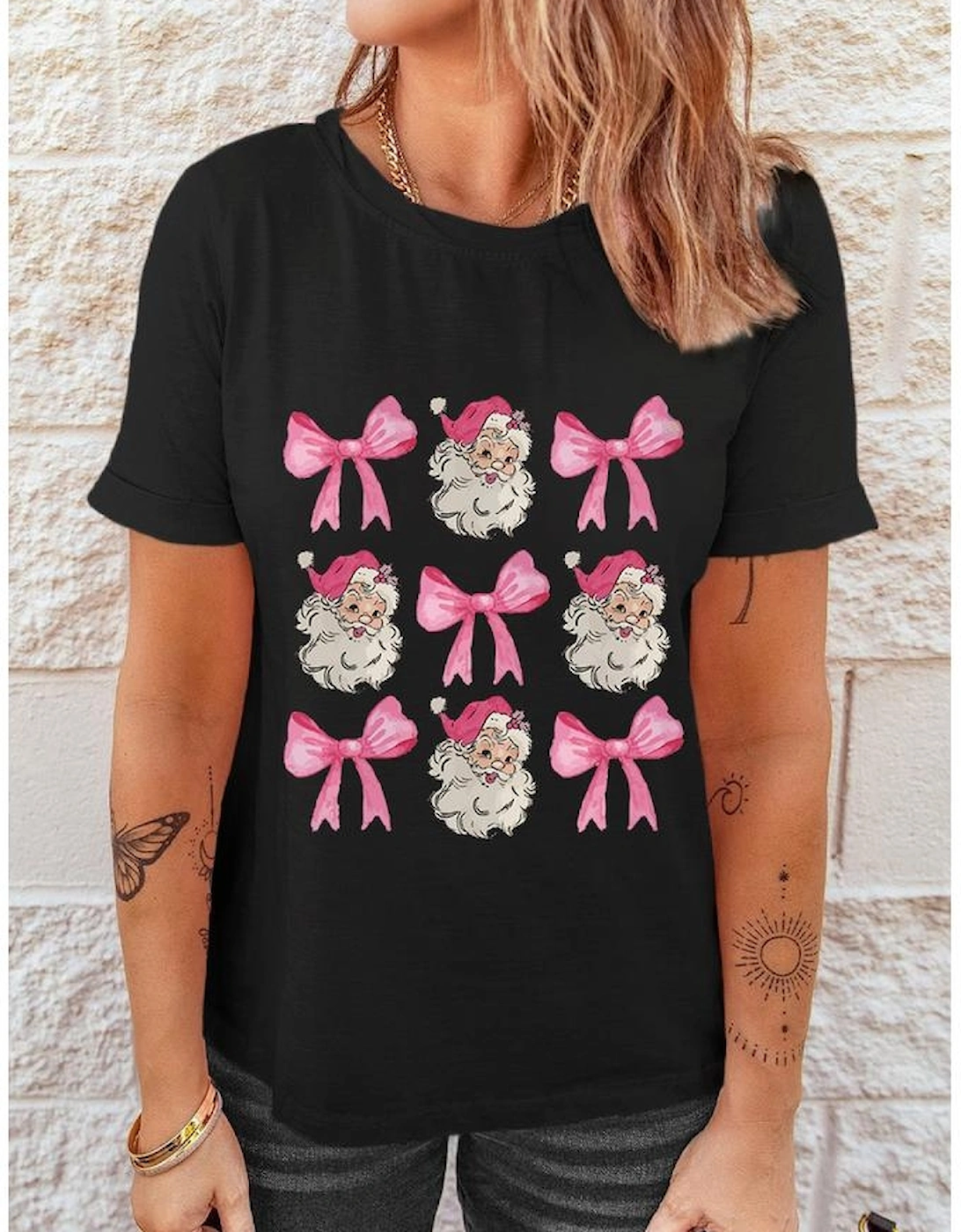 Black Santa Claus Bow Knot Christmas Graphic T Shirt, 7 of 6