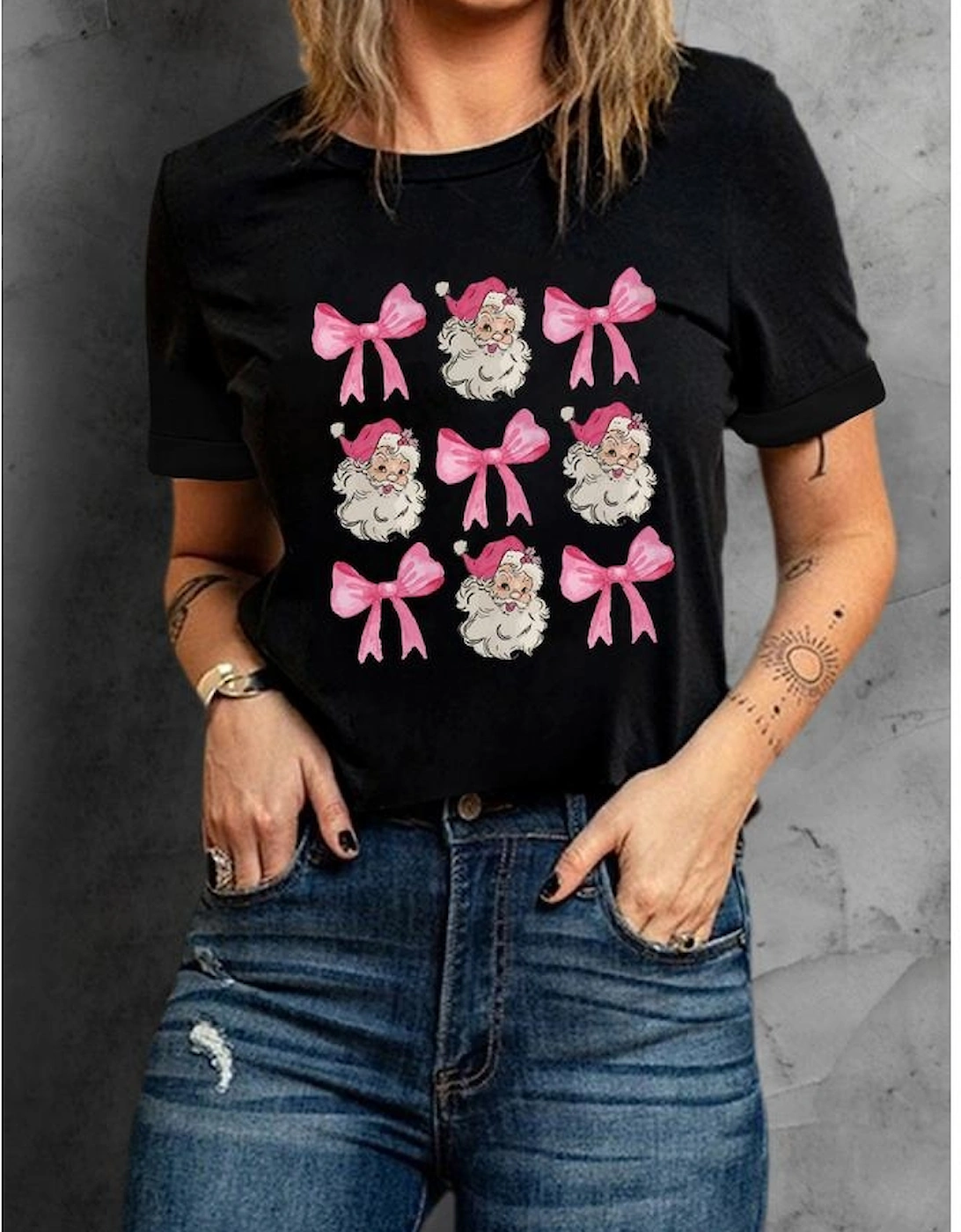 Black Santa Claus Bow Knot Christmas Graphic T Shirt