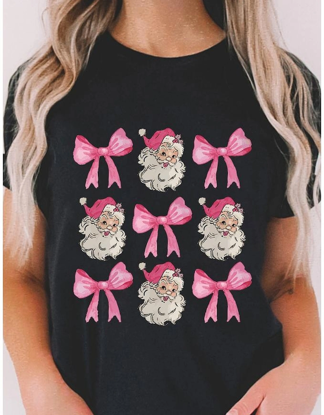 Black Santa Claus Bow Knot Christmas Graphic T Shirt