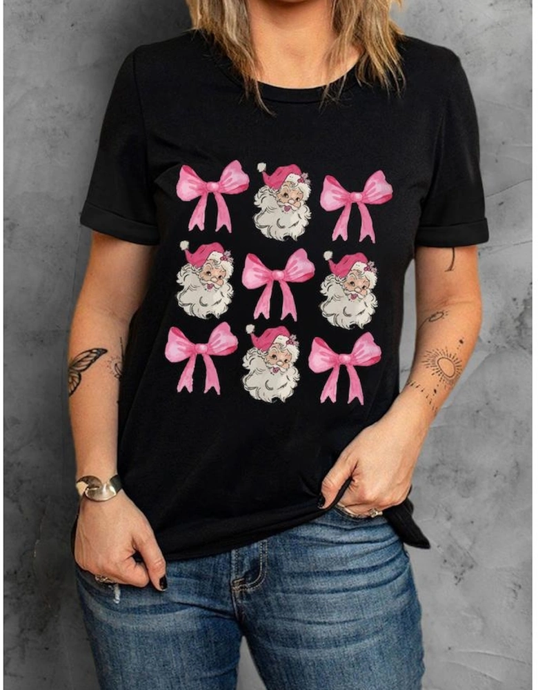 Black Santa Claus Bow Knot Christmas Graphic T Shirt