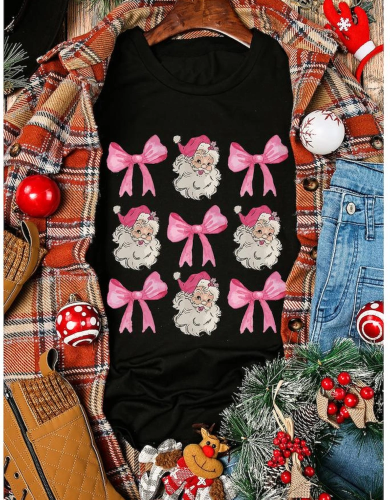Black Santa Claus Bow Knot Christmas Graphic T Shirt