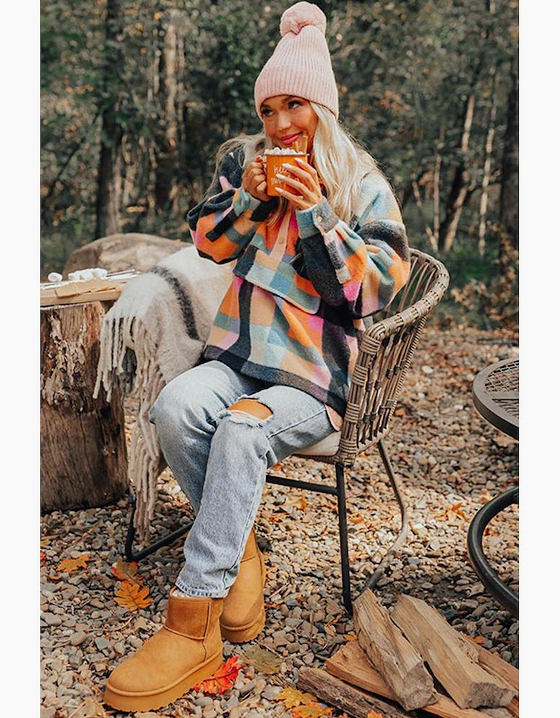 Black Plaid Print Pocketed Half Button Collared Sweatshirt