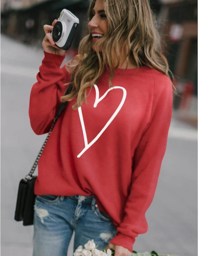 Red Simple Heart Graphic Valentine\'s Sweatshirt