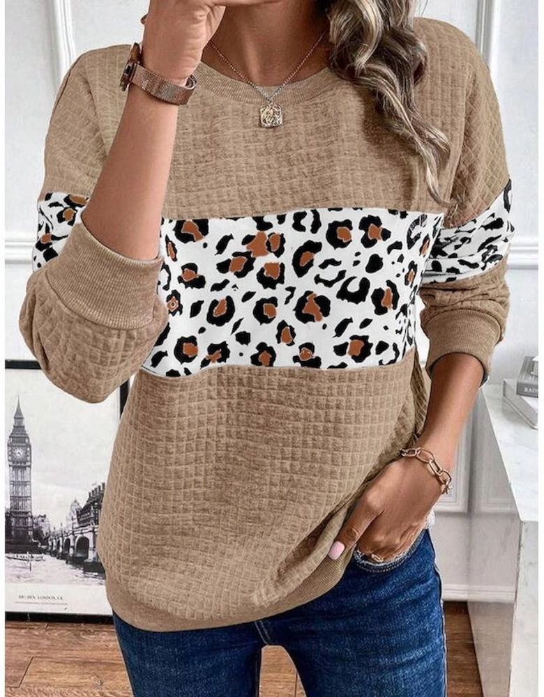 Parchment Leopard Quilted Patchwork Crew Neck Sweatshirt