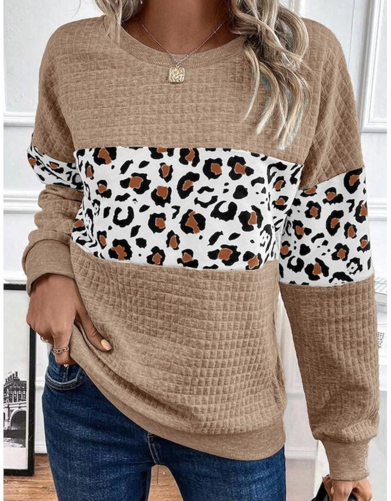 Parchment Leopard Quilted Patchwork Crew Neck Sweatshirt