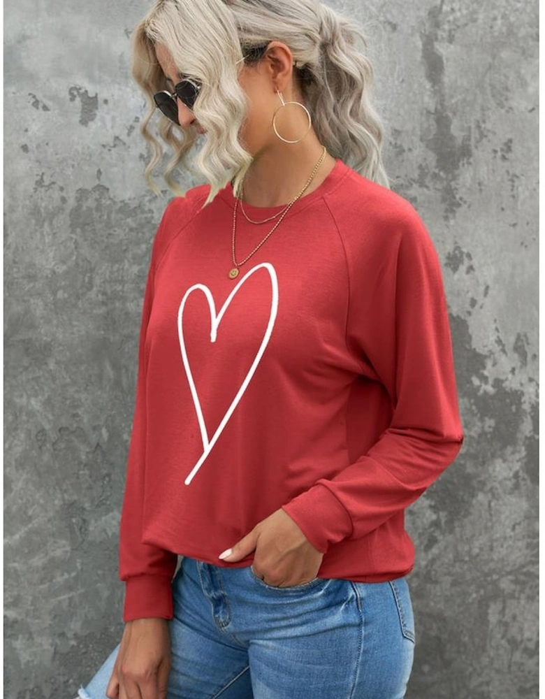 Red Simple Heart Graphic Valentine\'s Sweatshirt