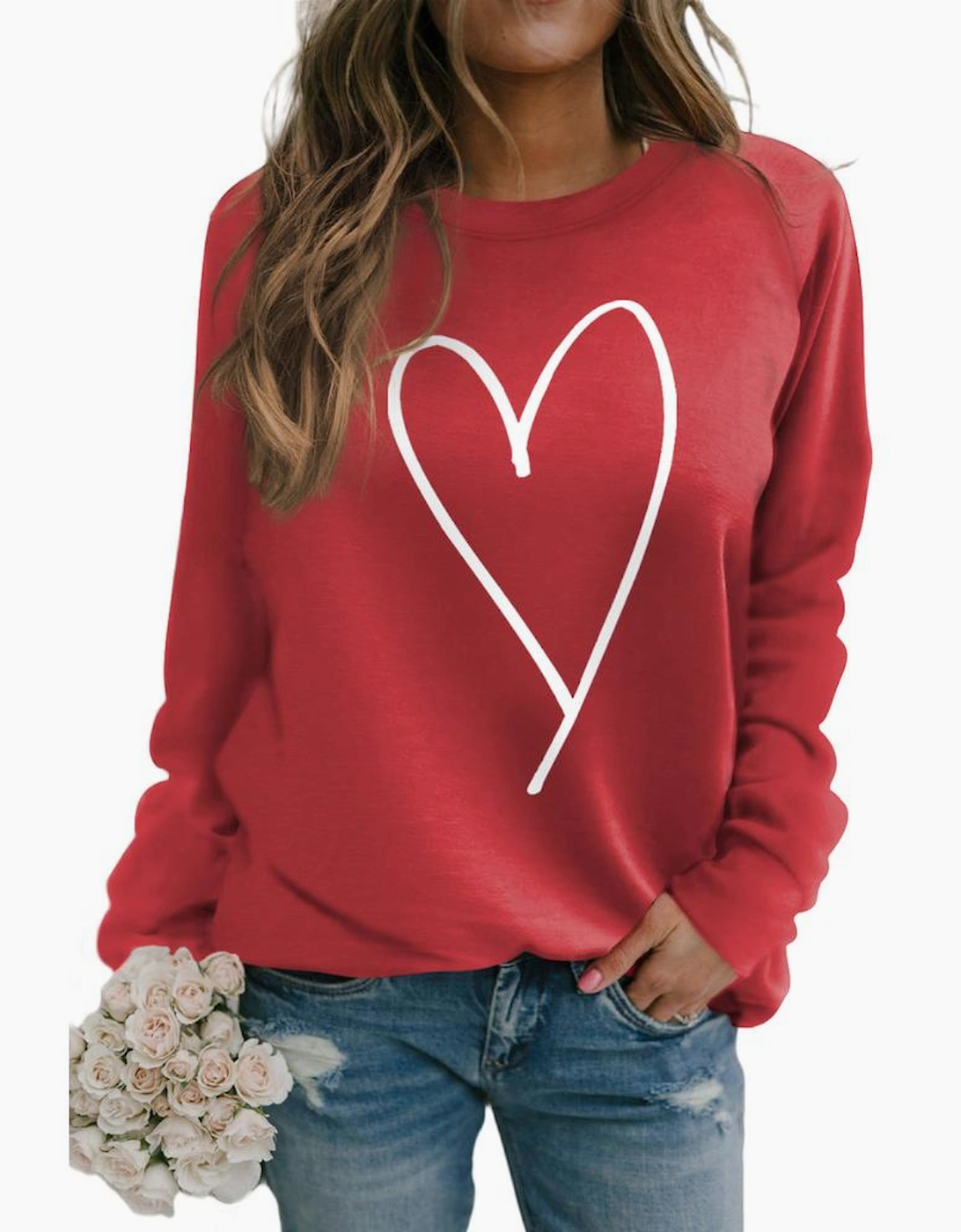 Red Simple Heart Graphic Valentine\'s Sweatshirt