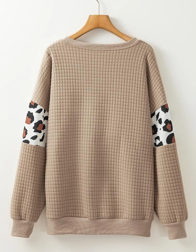 Parchment Leopard Quilted Patchwork Crew Neck Sweatshirt