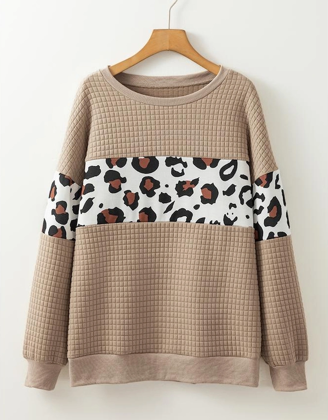 Parchment Leopard Quilted Patchwork Crew Neck Sweatshirt