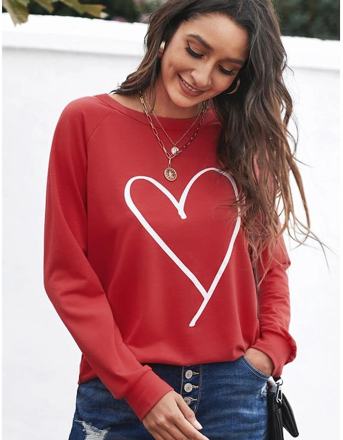 Red Simple Heart Graphic Valentine\'s Sweatshirt