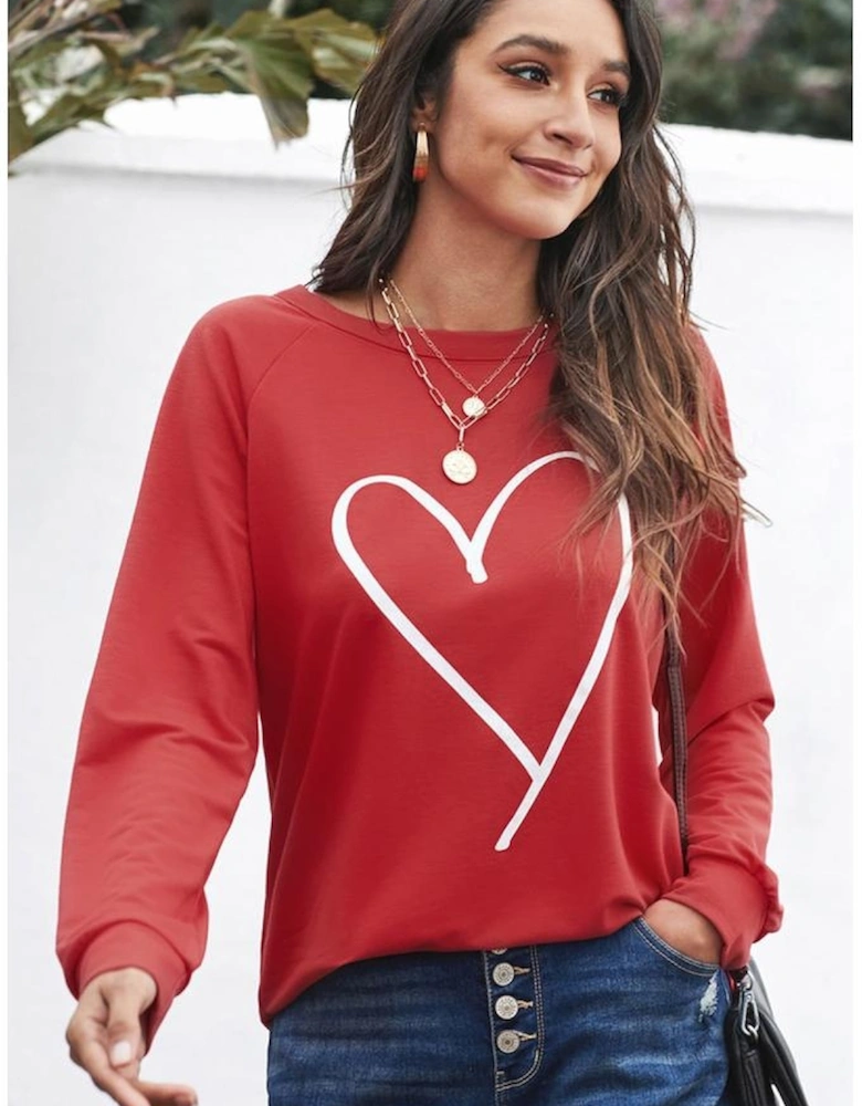 Red Simple Heart Graphic Valentine\'s Sweatshirt