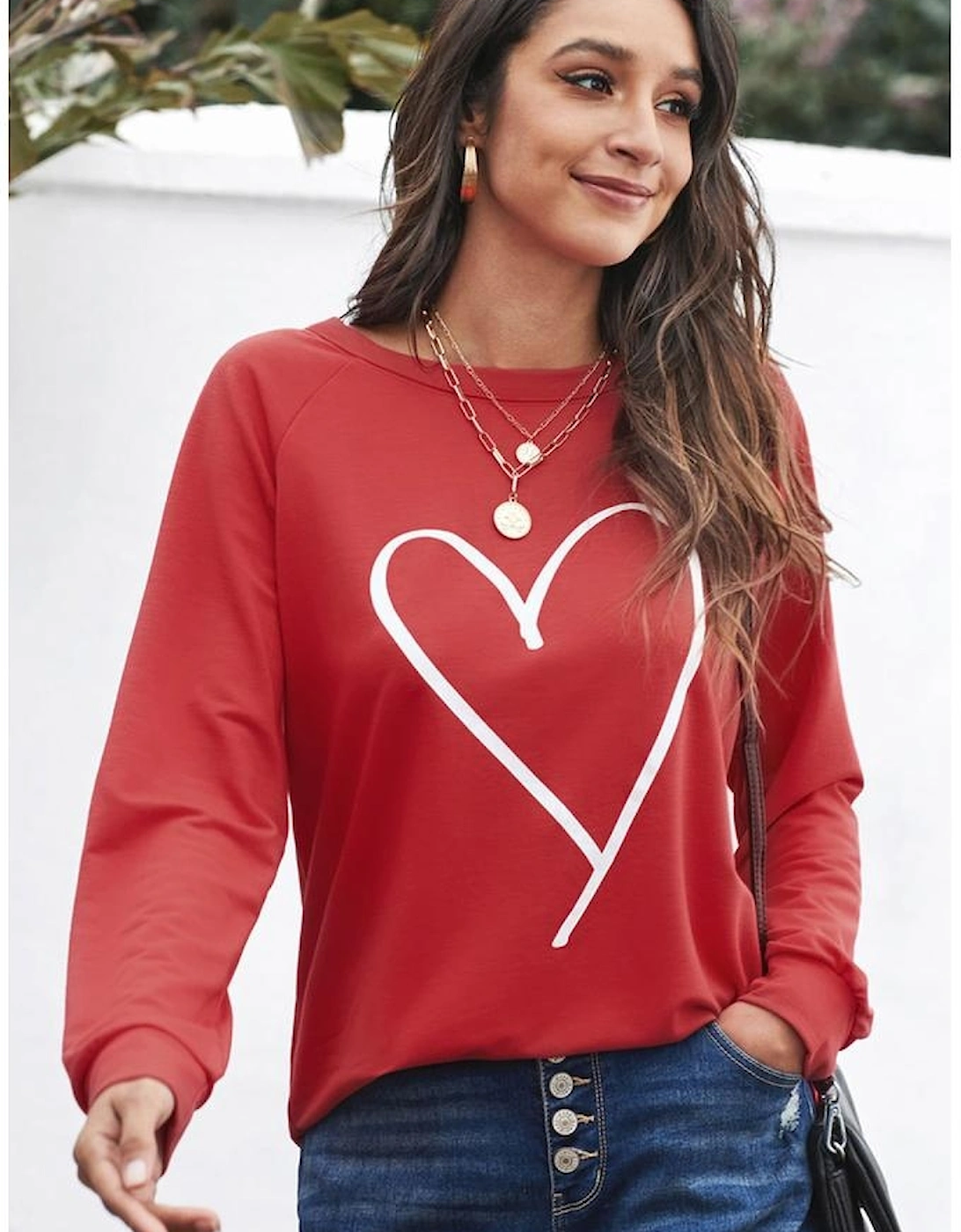 Red Simple Heart Graphic Valentine\'s Sweatshirt