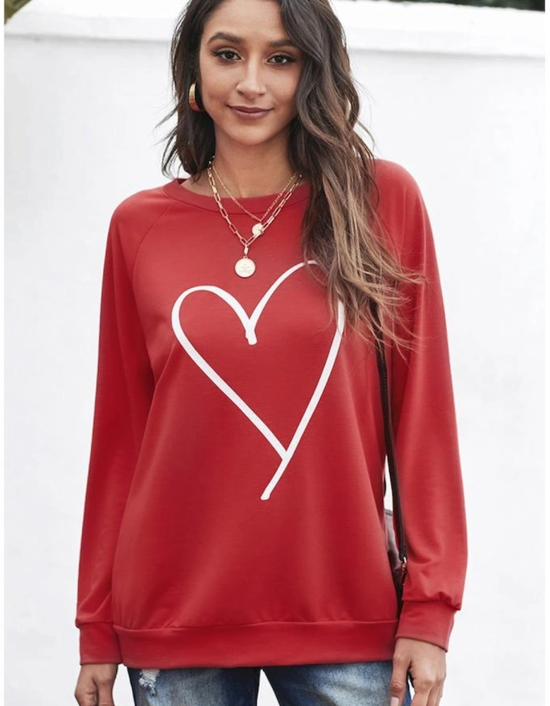 Red Simple Heart Graphic Valentine\'s Sweatshirt