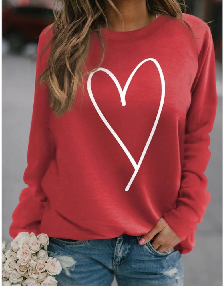 Red Simple Heart Graphic Valentine\'s Sweatshirt