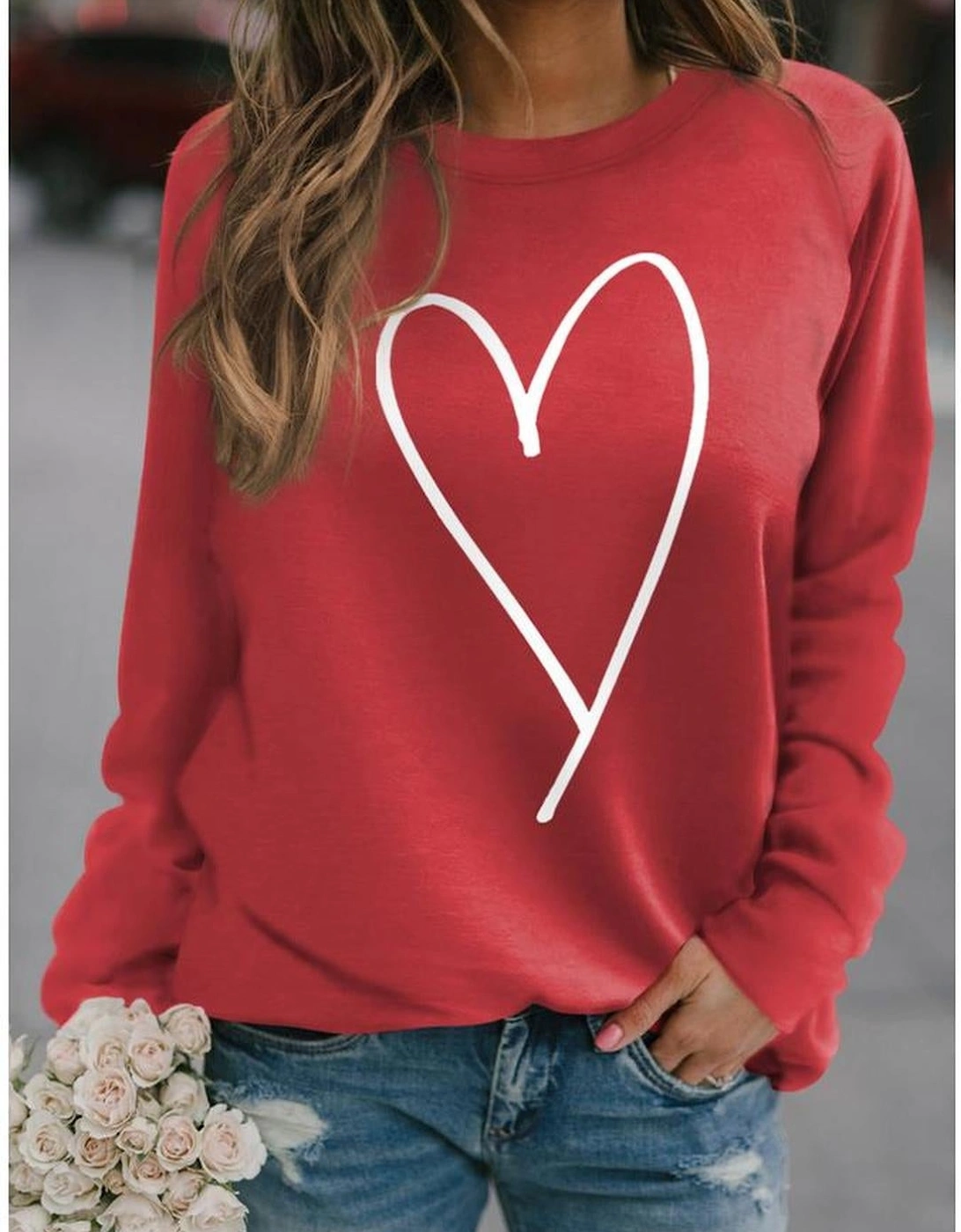Red Simple Heart Graphic Valentine\'s Sweatshirt